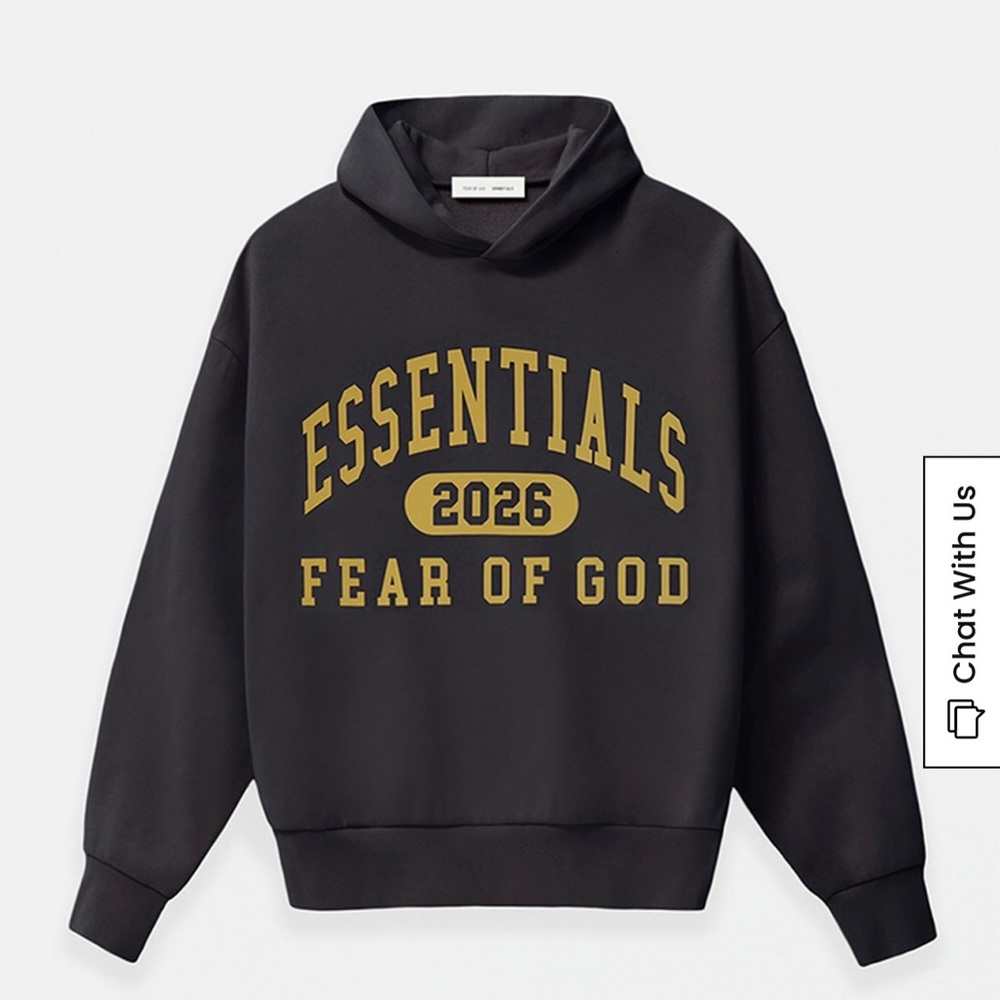 😎sold😎Fear of God Essentials Vintage Black Hoodie with Gold Print - Picture 2 of 5